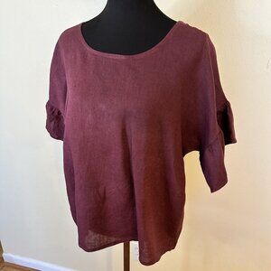 Elena Baldi Womens Burgundy Short Sleeve Linen Blouse Top Shirt Medium Italy Red